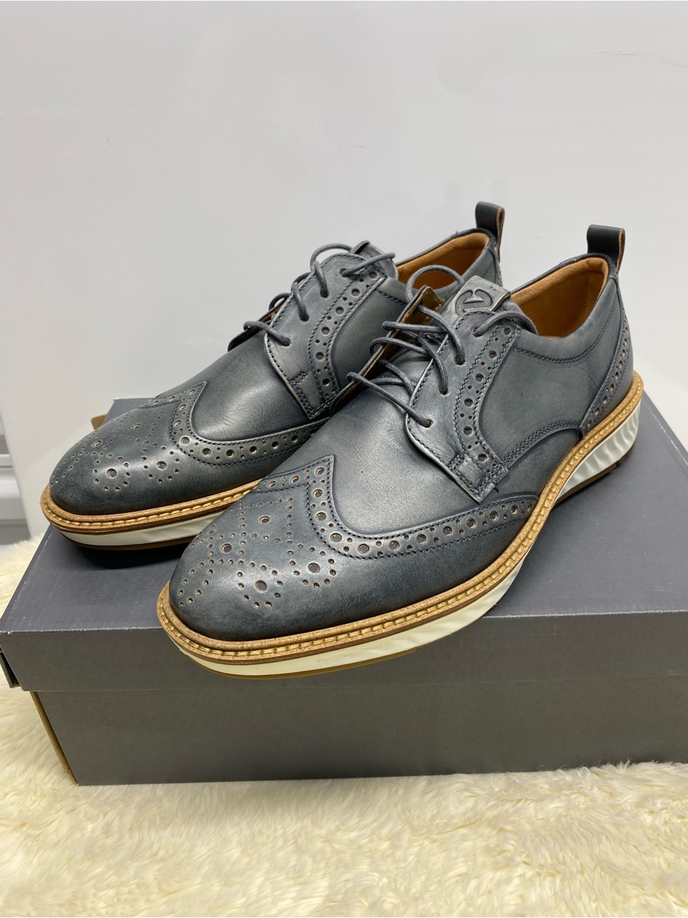 NIB! ECCO Mens ST.1 Hybrid Wingtip Magnet Leather Brogue Shoes Size 7-7.5/ EU41